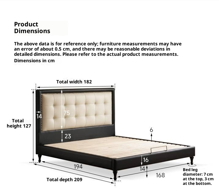 Luxury Genuine Leather Soft Headboard Bed, American Style Riveted Bed