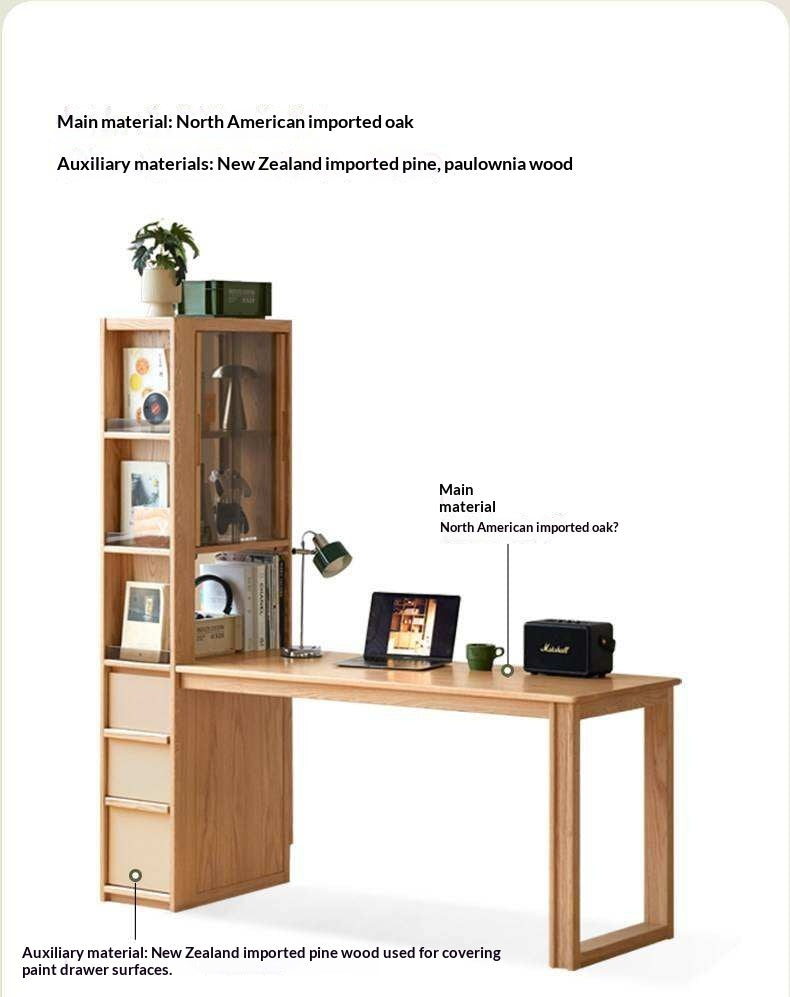 Oak Solid Wood Computer Desk with Integrated Frame and Minimalist Design