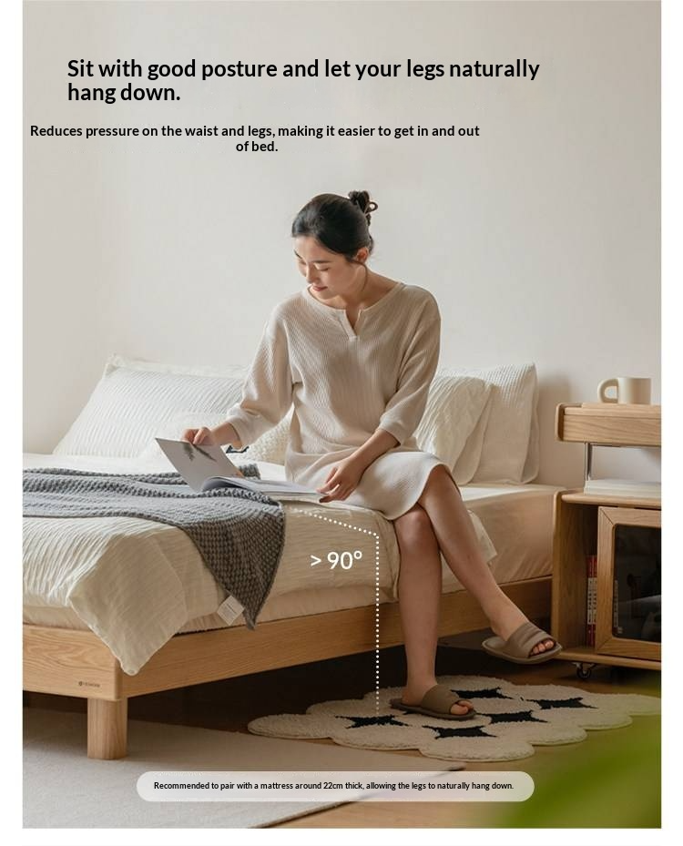 Oak Solid Wood Platform Bed, Headboard-Free Bed