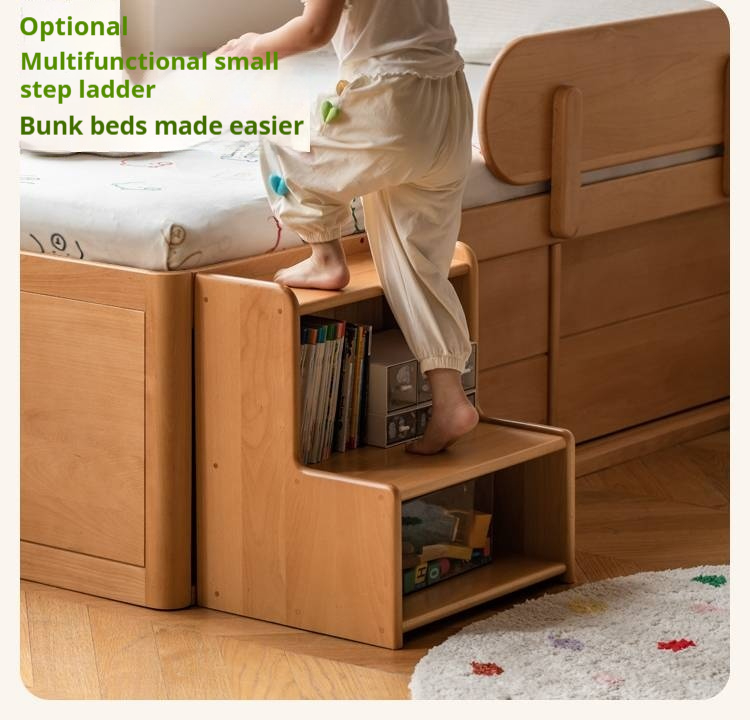 Beech, Rubberwood Solid Wood Kids’ Bed with Guardrail, Platform Bed, Headboard-Free Bed