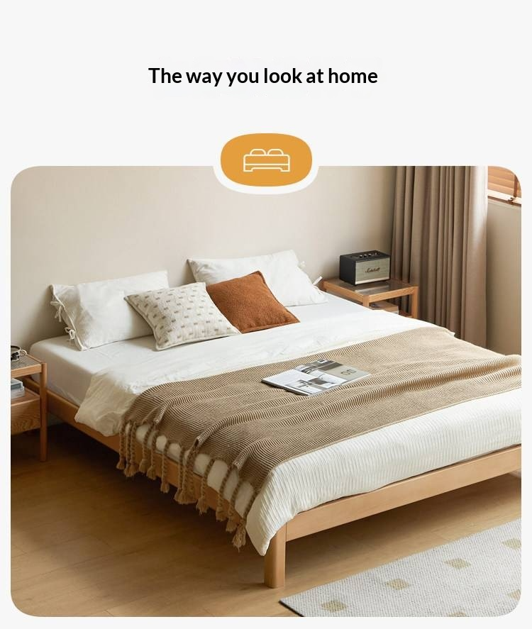 European Beech Solid Wood Platform Bed — Headboard-Free, Simple Design