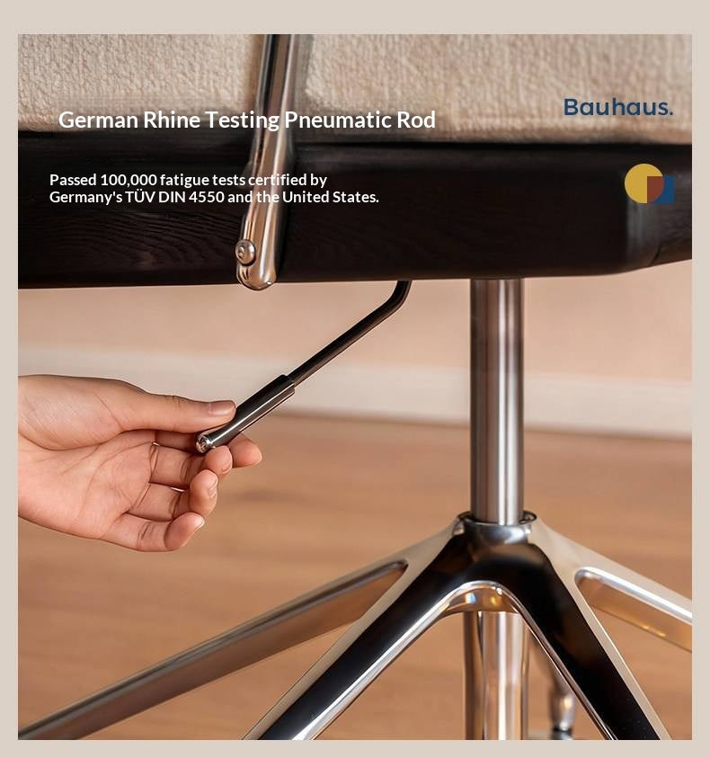 Oak Solid Wood Upholstered Swivel Office Chair with Adjustable Height, 360° Rotation, and Metal Base