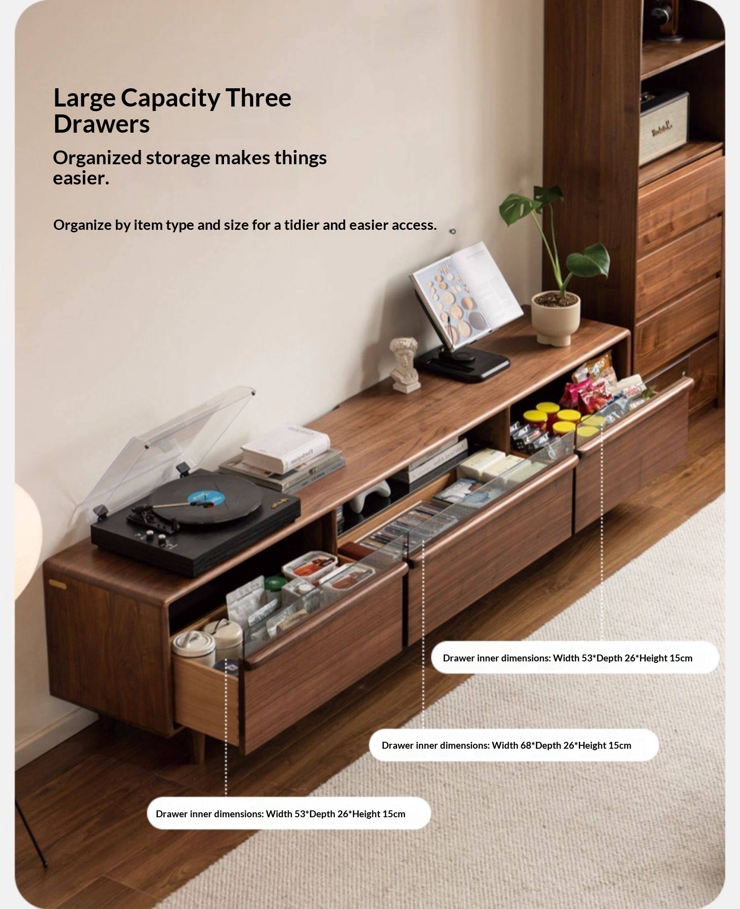 Black Walnut Solid Wood Modern TV Cabinet Locker Integrated.