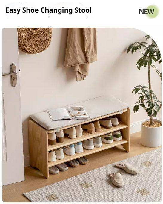 Pine Solid Wood Shoe Bench Multi-layer Log Shoe Rack