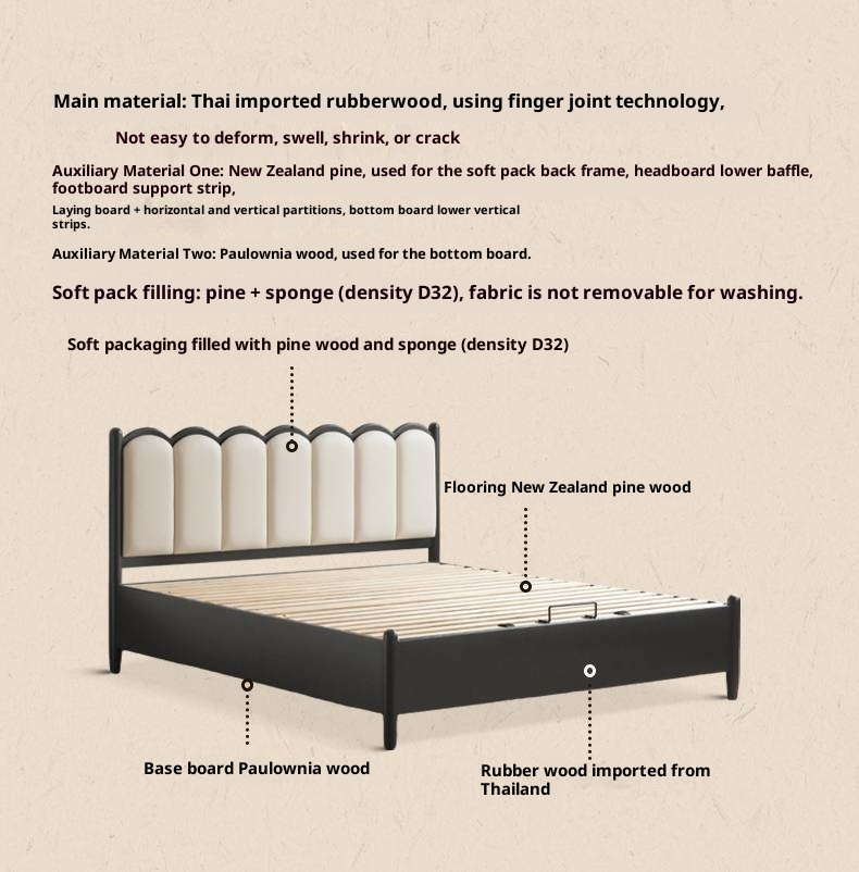 Rubberwood Solid Wood Upholstered Storage Box Bed, French Retro Style