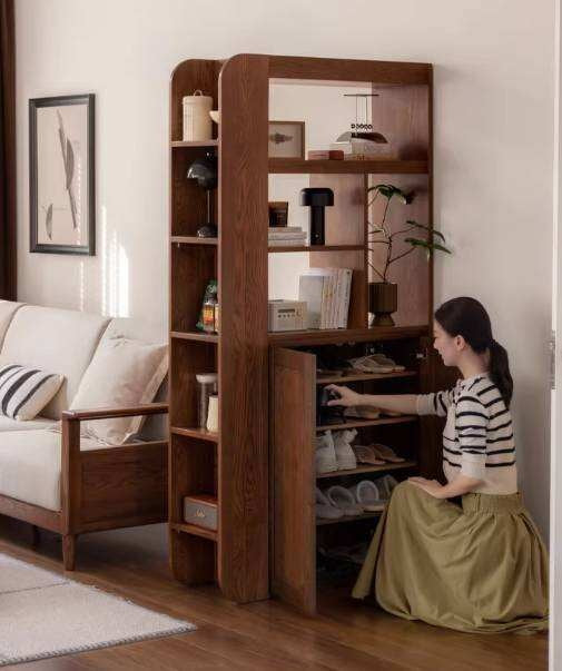 Ash Solid Wood Modern Divider Bookcase Cabinet with Storage