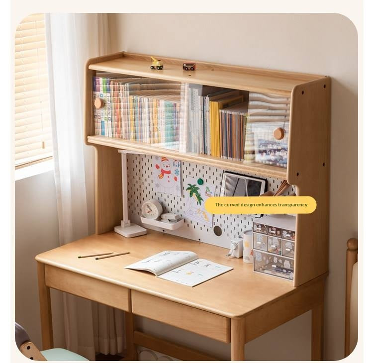 Beech Solid Wood Kids Study Desk Bookshelf Integrated