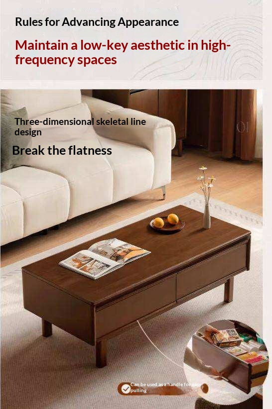 Solid Longan Hardwood Rectangular Coffee Table with Storage