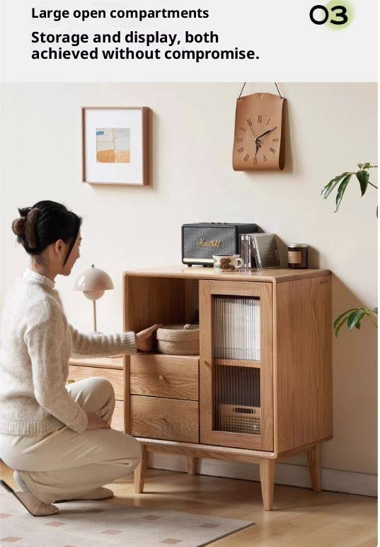 Oak, Beech Solid Wood, Solid Rubberwood Side Cabinet Nordic Style