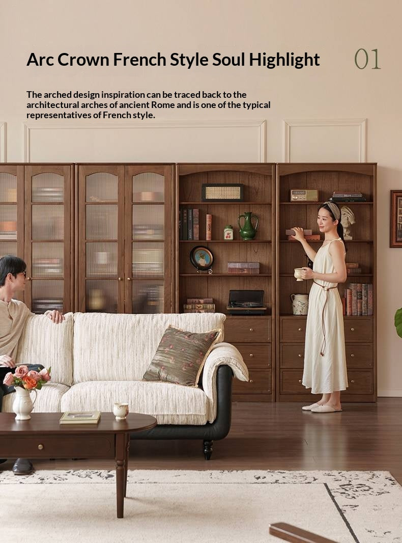 Black Walnut Solid Wood Bookshelf and Display Cabinet with Vintage French Profile