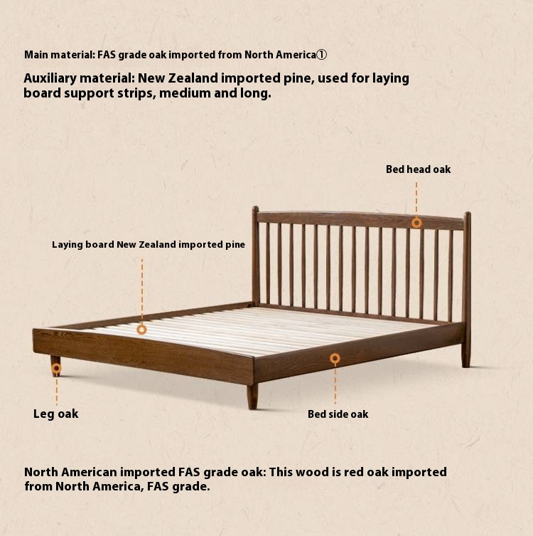 Oak Solid Wood Modern Simple Bed