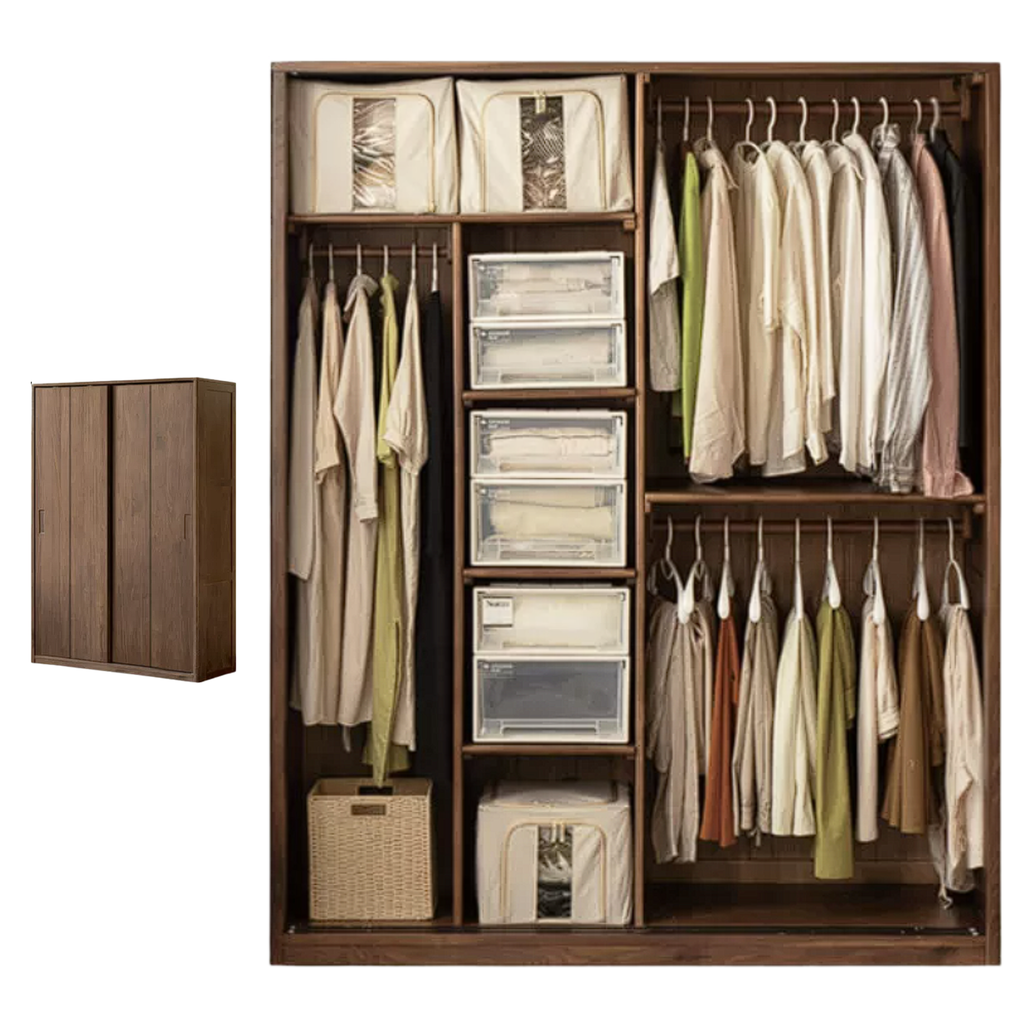 Black Walnut Solid Wood Sliding Door Wardrobe