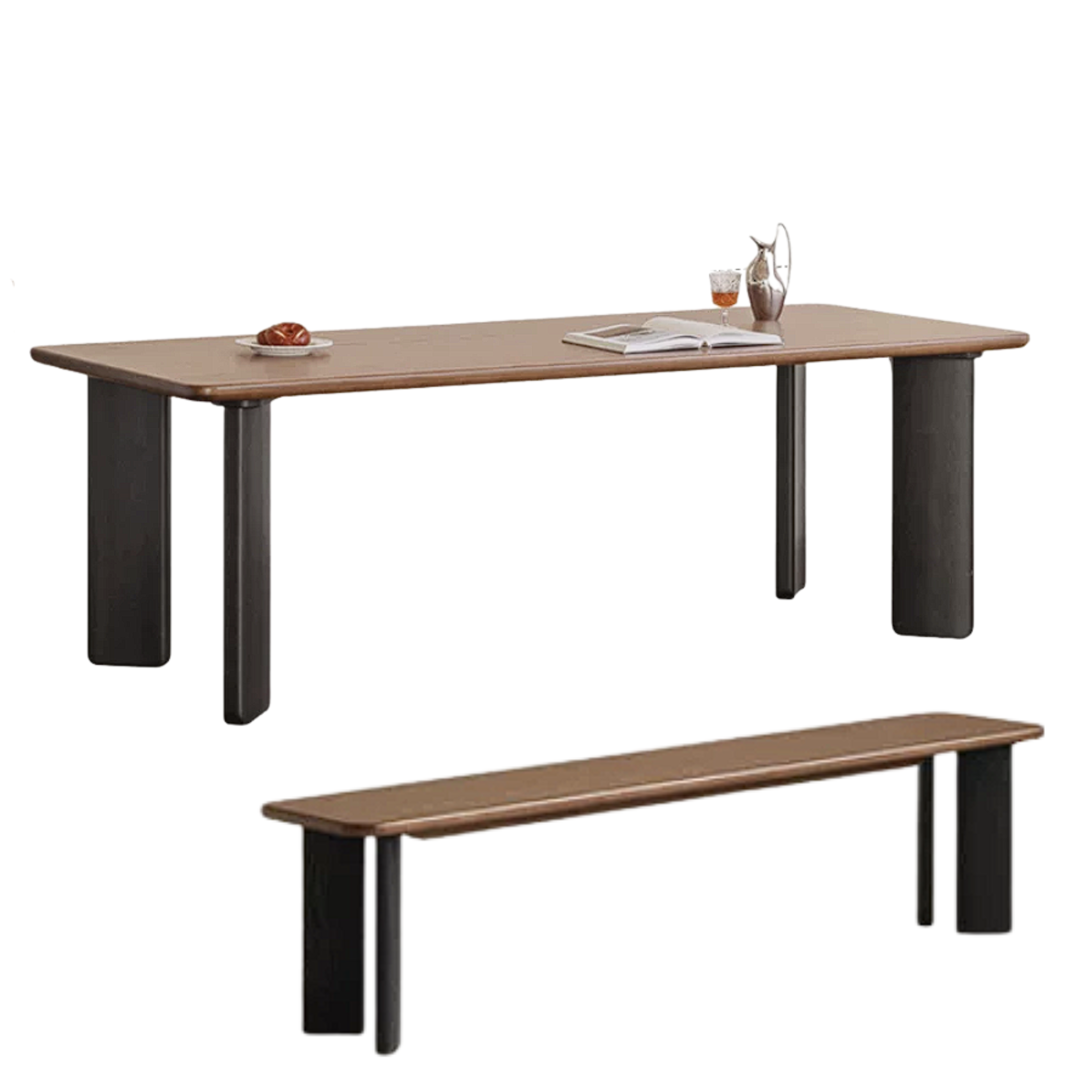 Black Walnut, Ash, Golden Pearwood Solid Wood Light Luxury Rectangular Dining Table