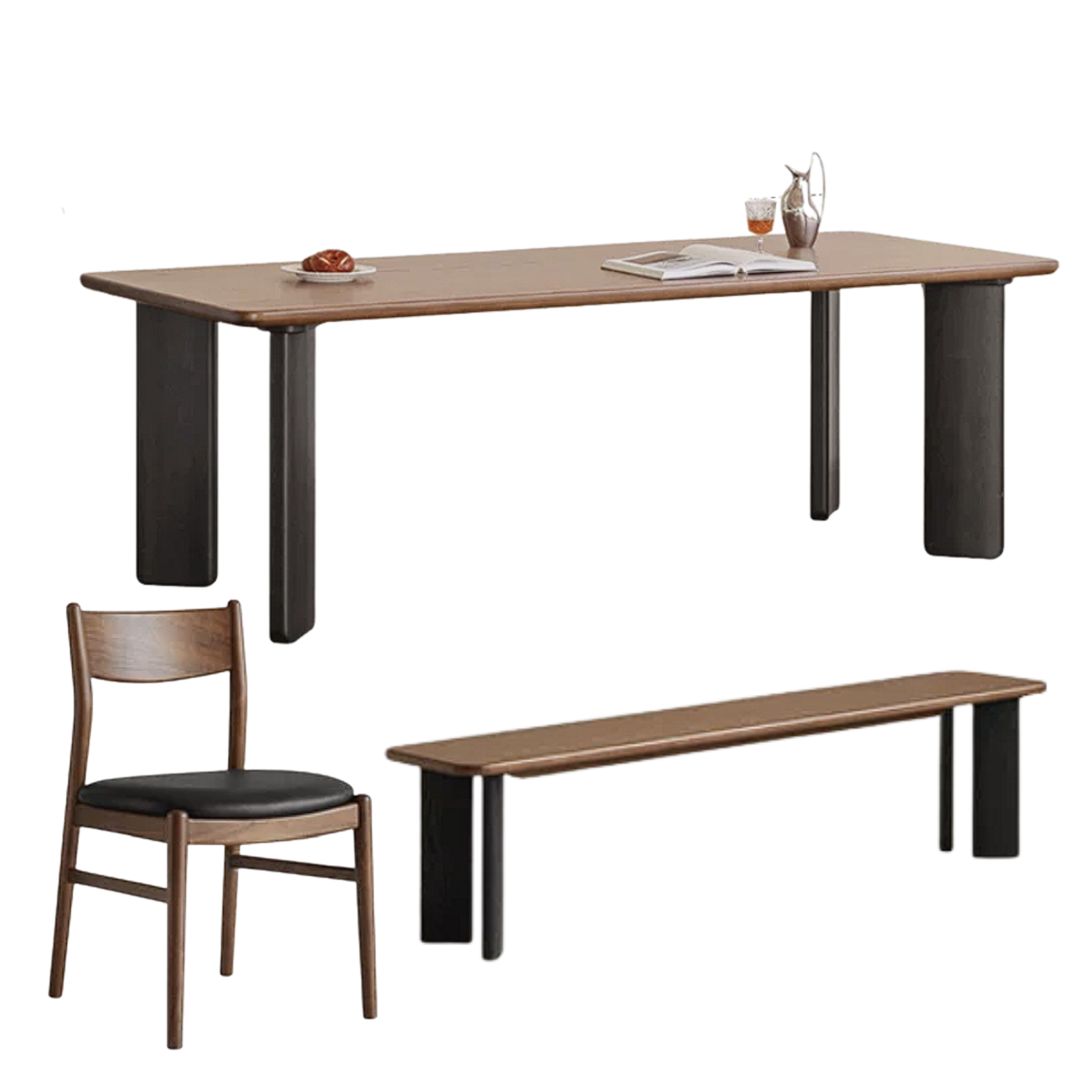 Black Walnut, Ash, Golden Pearwood Solid Wood Light Luxury Rectangular Dining Table