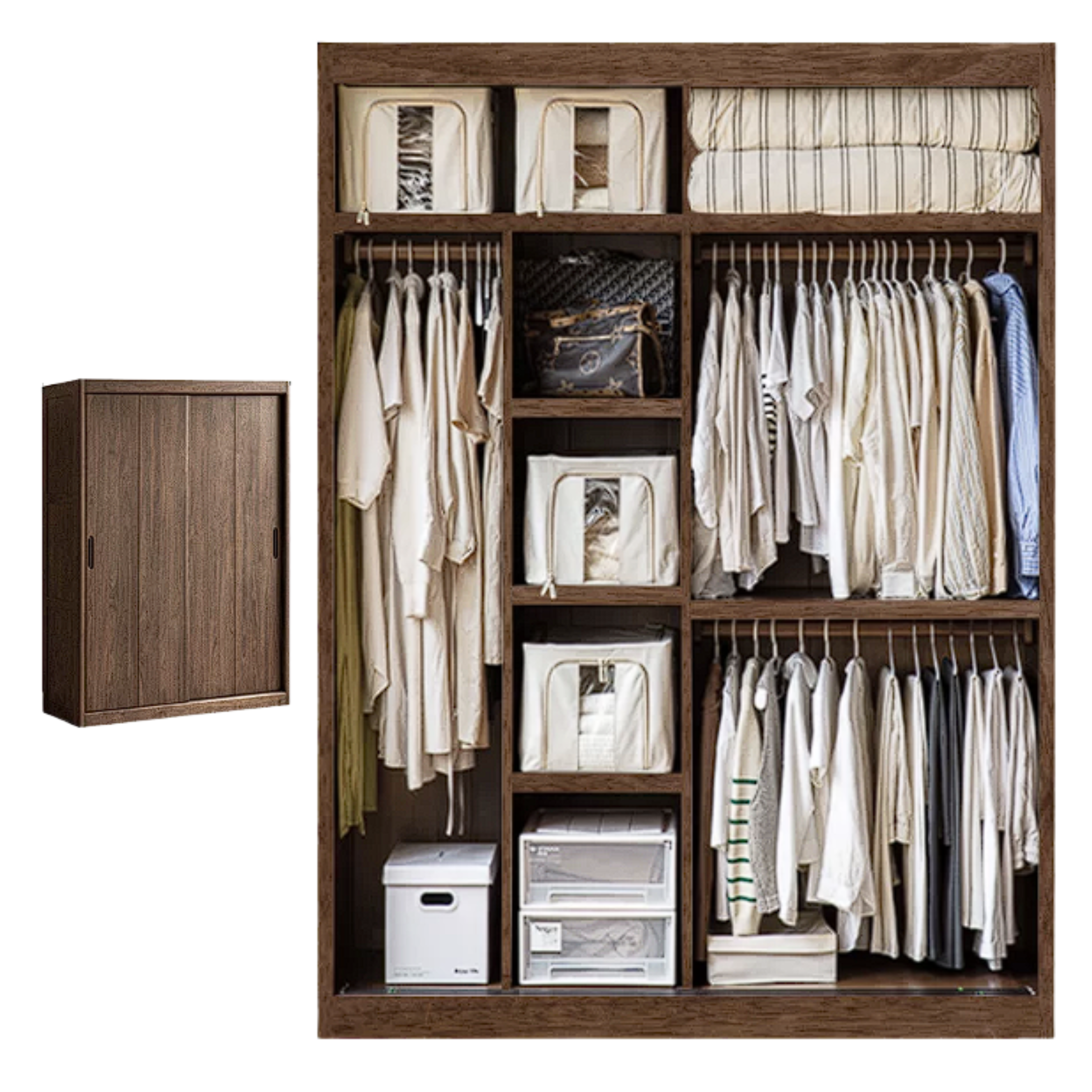 Black Walnut, Golden Sandalwood Solid Wood Wardrobe Sliding Door