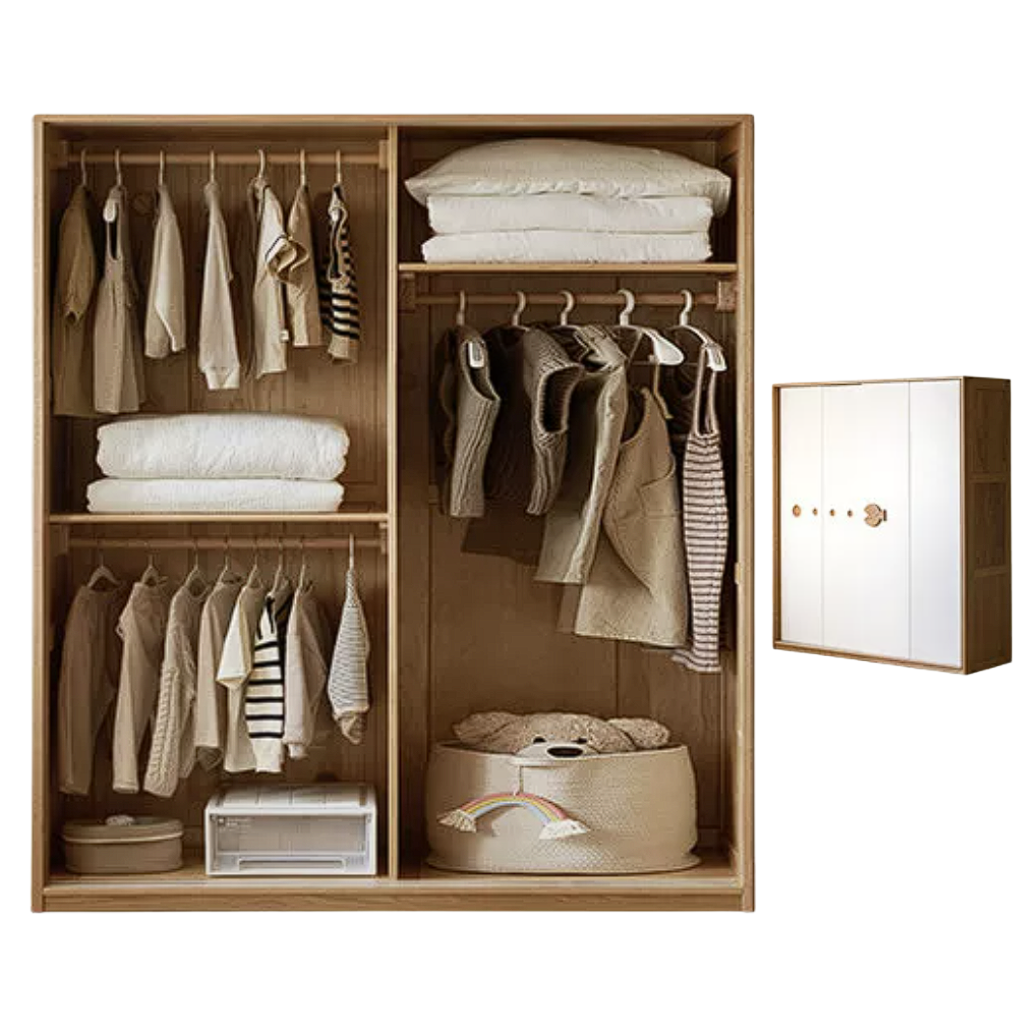 Oak Solid Wood Kids Sliding Door Wardrobe