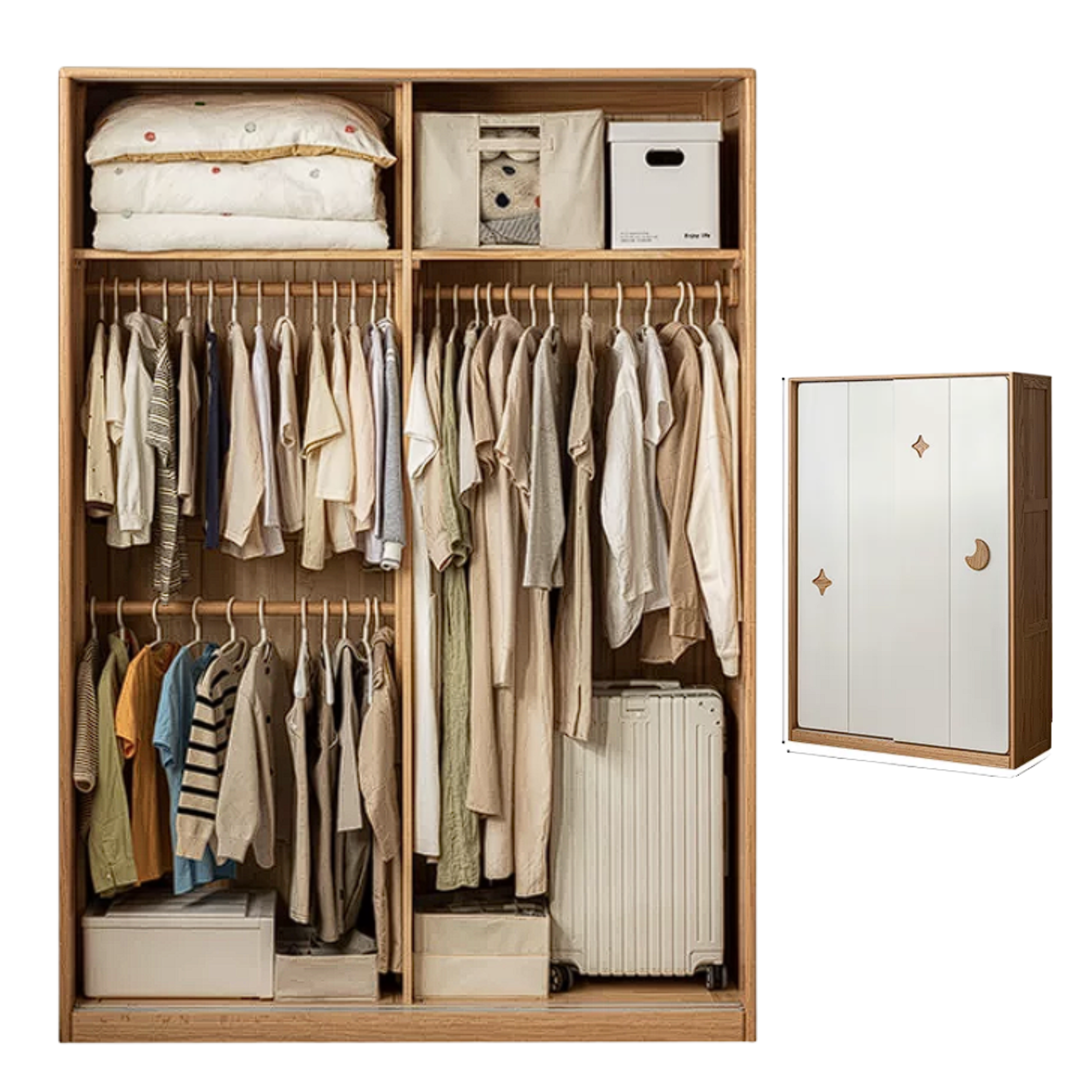 Oak Solid Wood Kids Sliding Door Wardrobe
