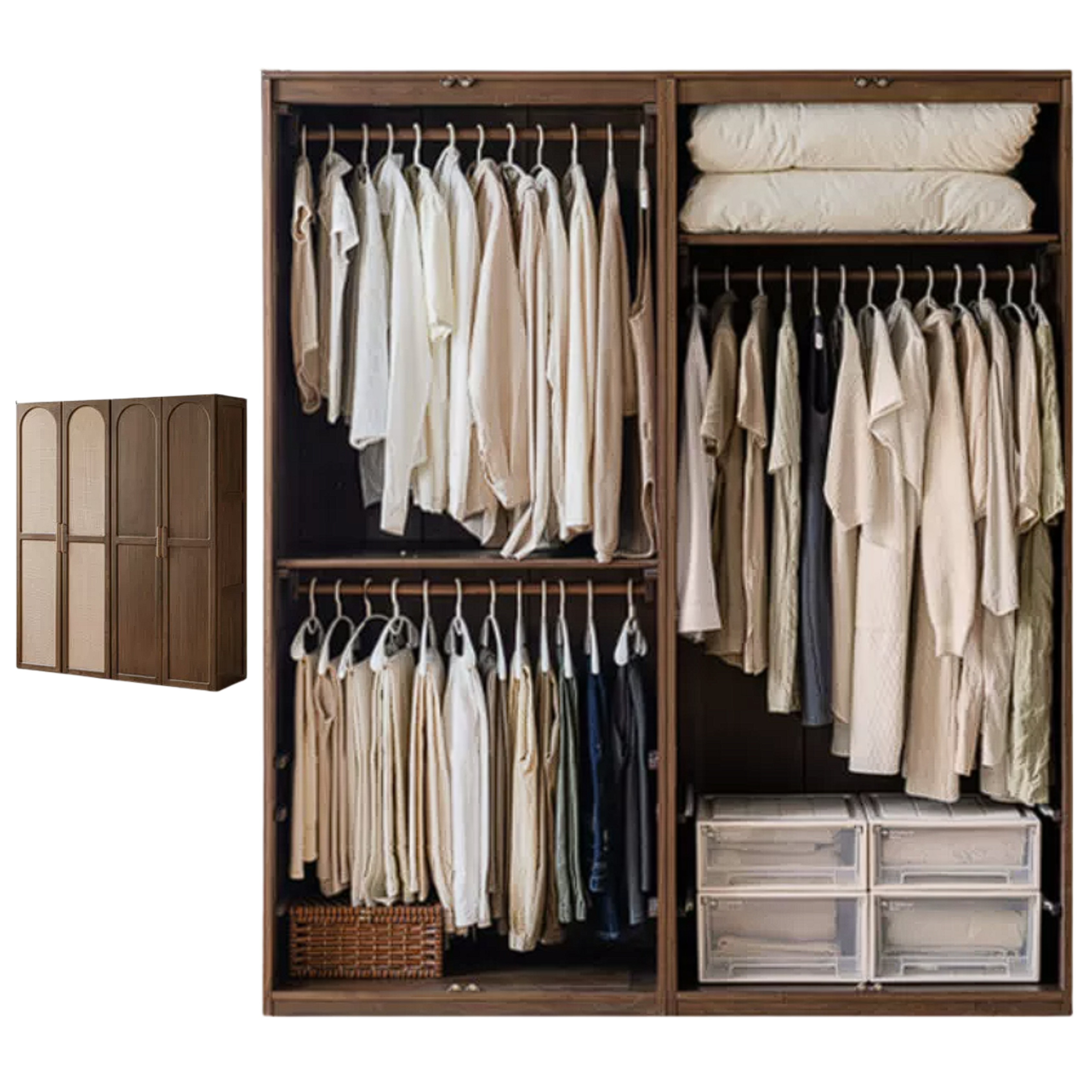 Black Walnut, Sandalwood Solid Wood French Retro Wardrobe
