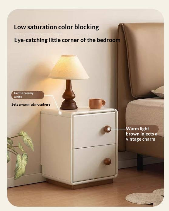 Solid Rubberwood Cream Style Narrow Nightstand
