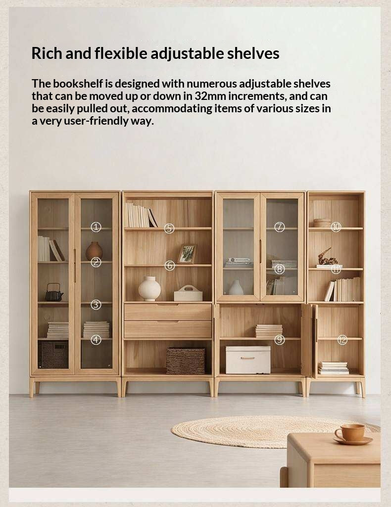 Ash Solid Wood Floor-Standing Bookcase Whole Wall Free Combination Bookshelf