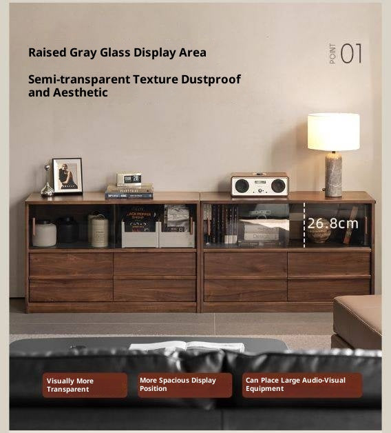 Black Walnut Solid Wood Italian Light Luxury TV Cabinet