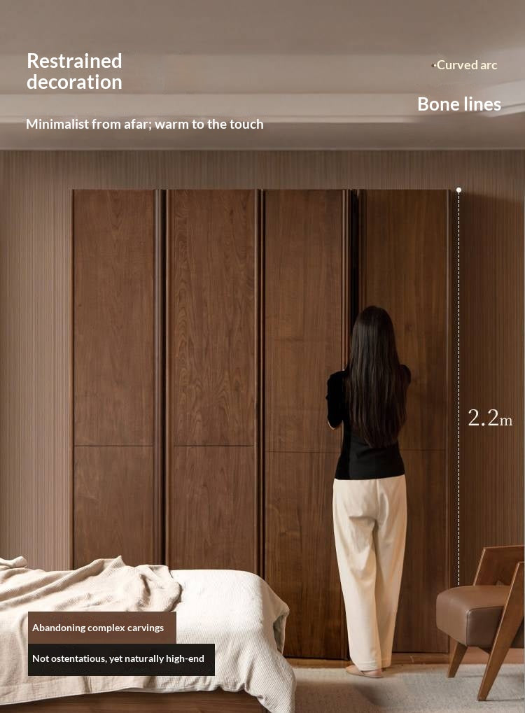 Black Walnut Solid Wood Wardrobe with Italian Light Luxury Style and Double Doors