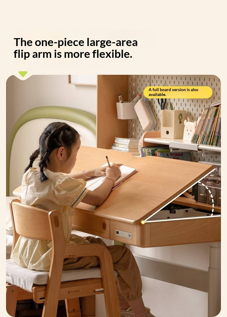 Beech Solid Wood Children's Study Desk with Electric Lift