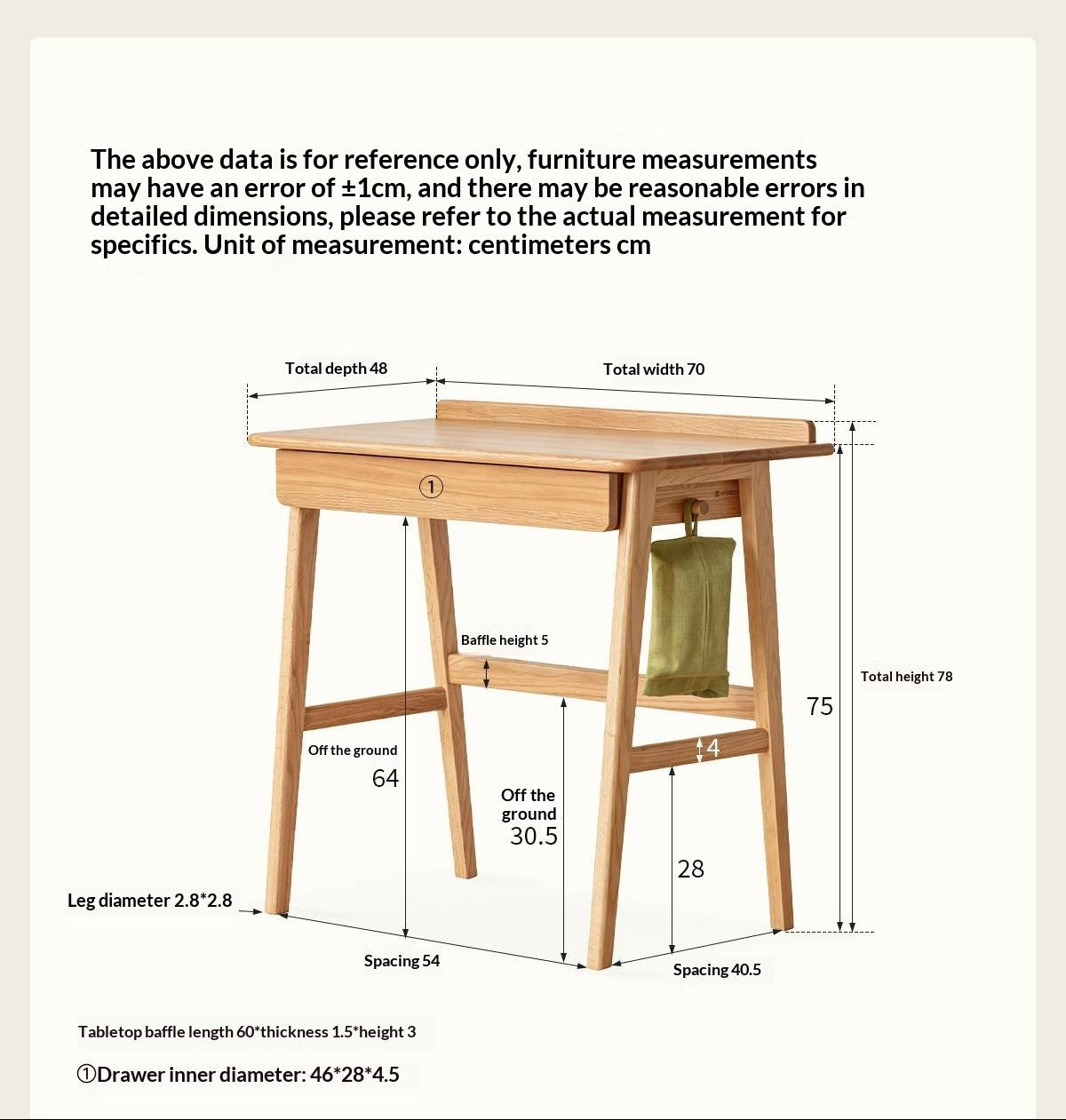 Oak Solid Wood small Office Desk with a drawer