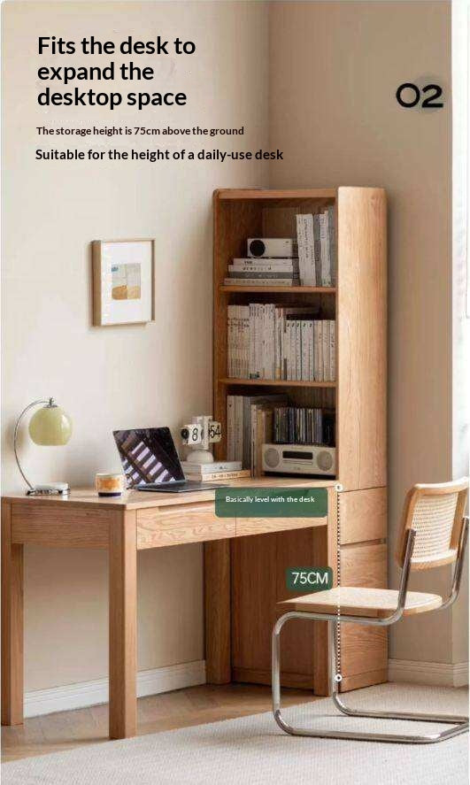 Oak Solid Wood, Solid Rubberwood Bookcase, Floor-Standing Storage Cabinet