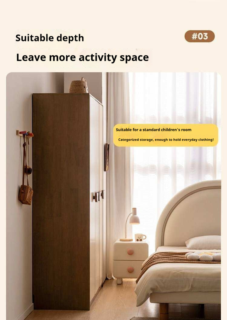Solid RubberWood Kids Wardrobe Closet with Bear Handles and Storage Drawers