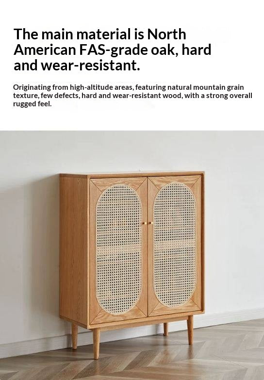 Oak Solid Wood Rattan Shoe Cabinet