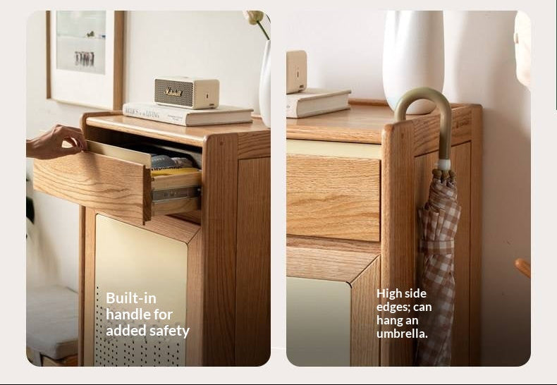 Oak Solid Wood Narrow Shoe Storage Cabinet with Pull-Out Drawer