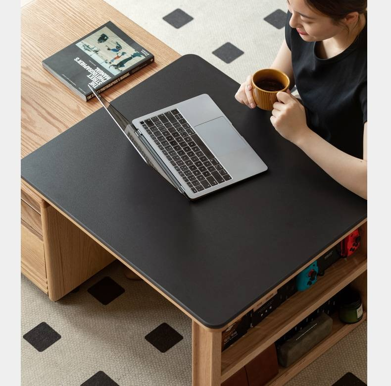 Ash Solid Wood Movable Rock Plate Tea Table