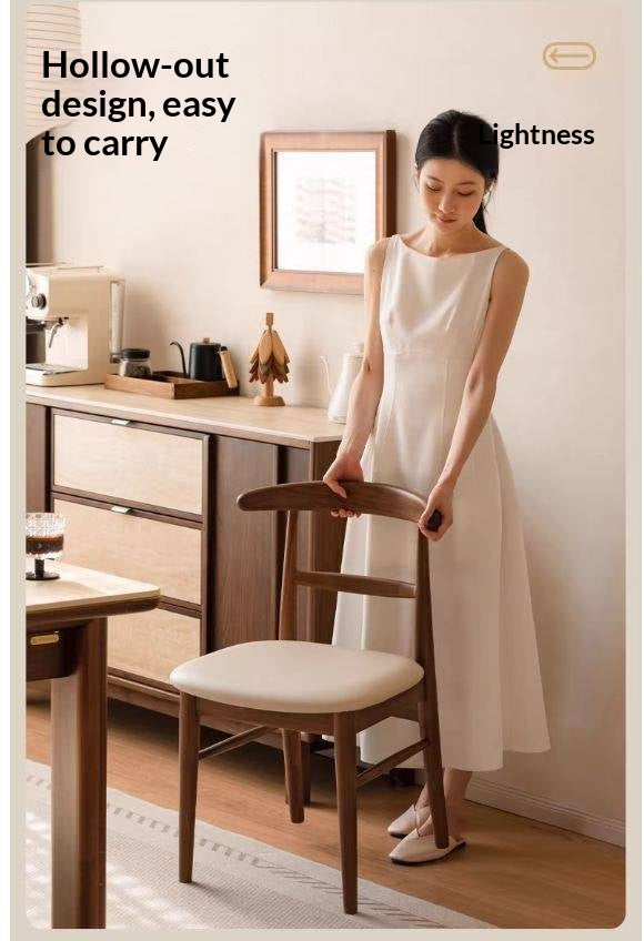 4 pcs -Black Walnut Solid Wood Dining Chair, Curved Back Scandinavian