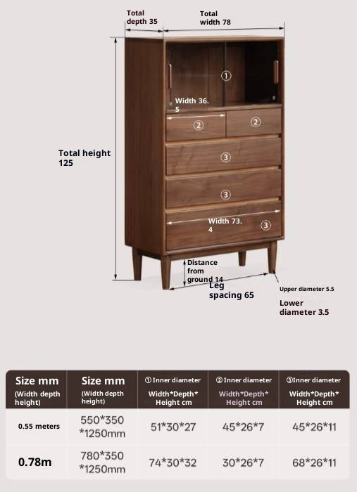 Black Walnut Solid Wood Italian Light Luxury Side Cabinet