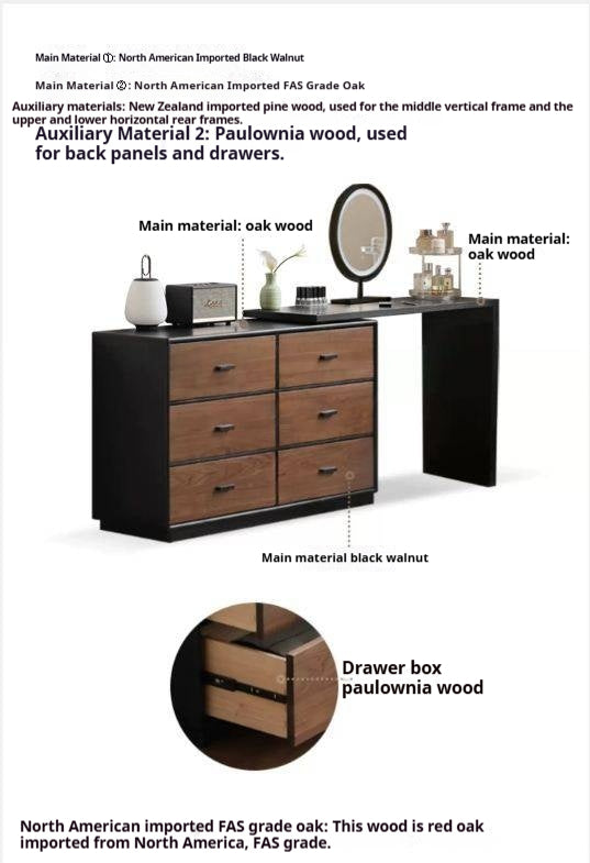 Black Walnut Solid Wood Italian Light Luxury Vanity Table.