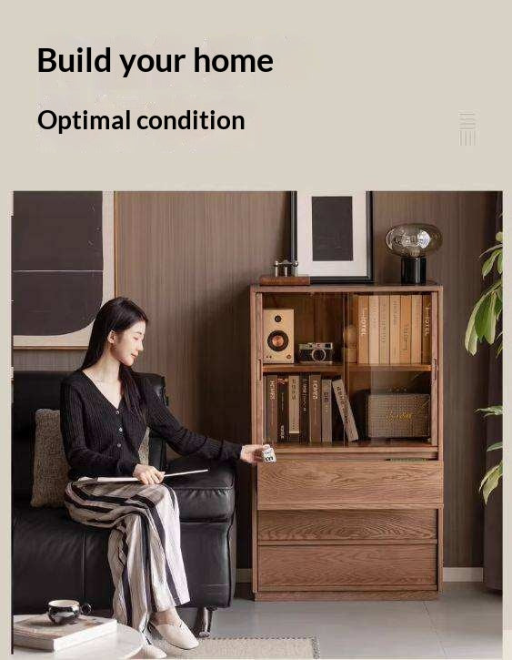 White Ash Solid Wood Side Cabinet with Italian Light Luxury Style