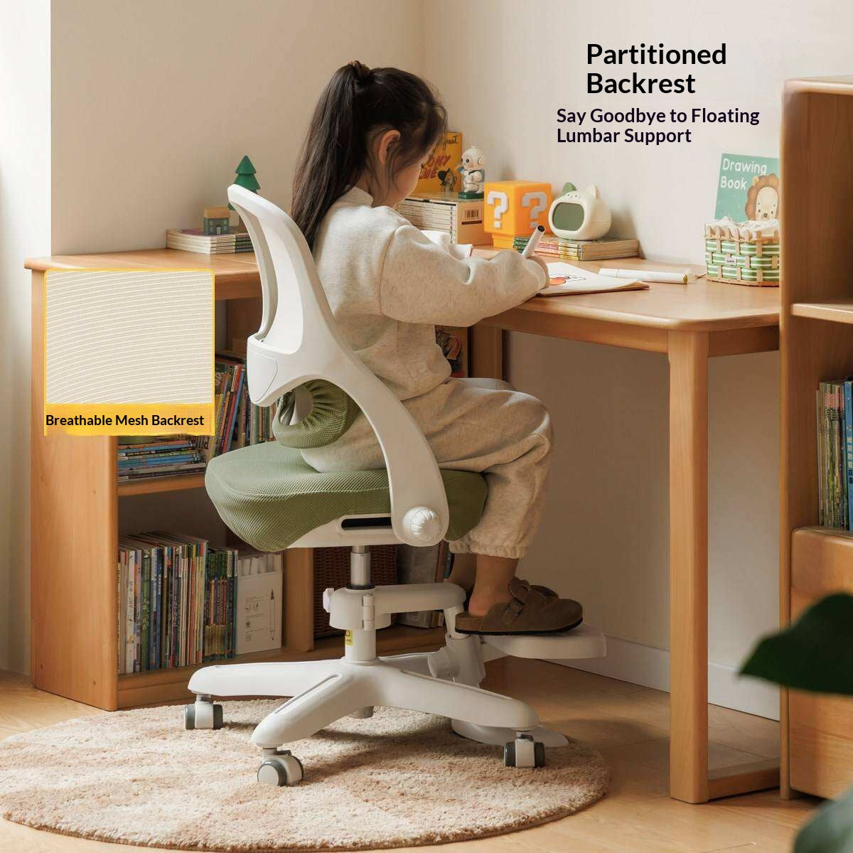 Kids Adjustable Swivel Study Chair with Footrest
