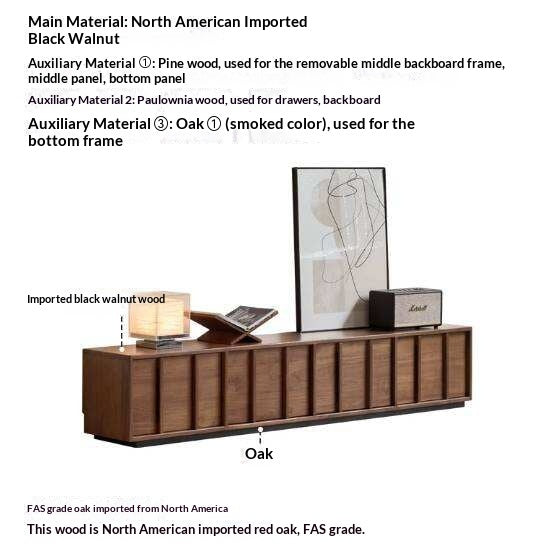 Black Walnut, Oak Solid Wood TV Cabinet with Low Platform Design and Storage
