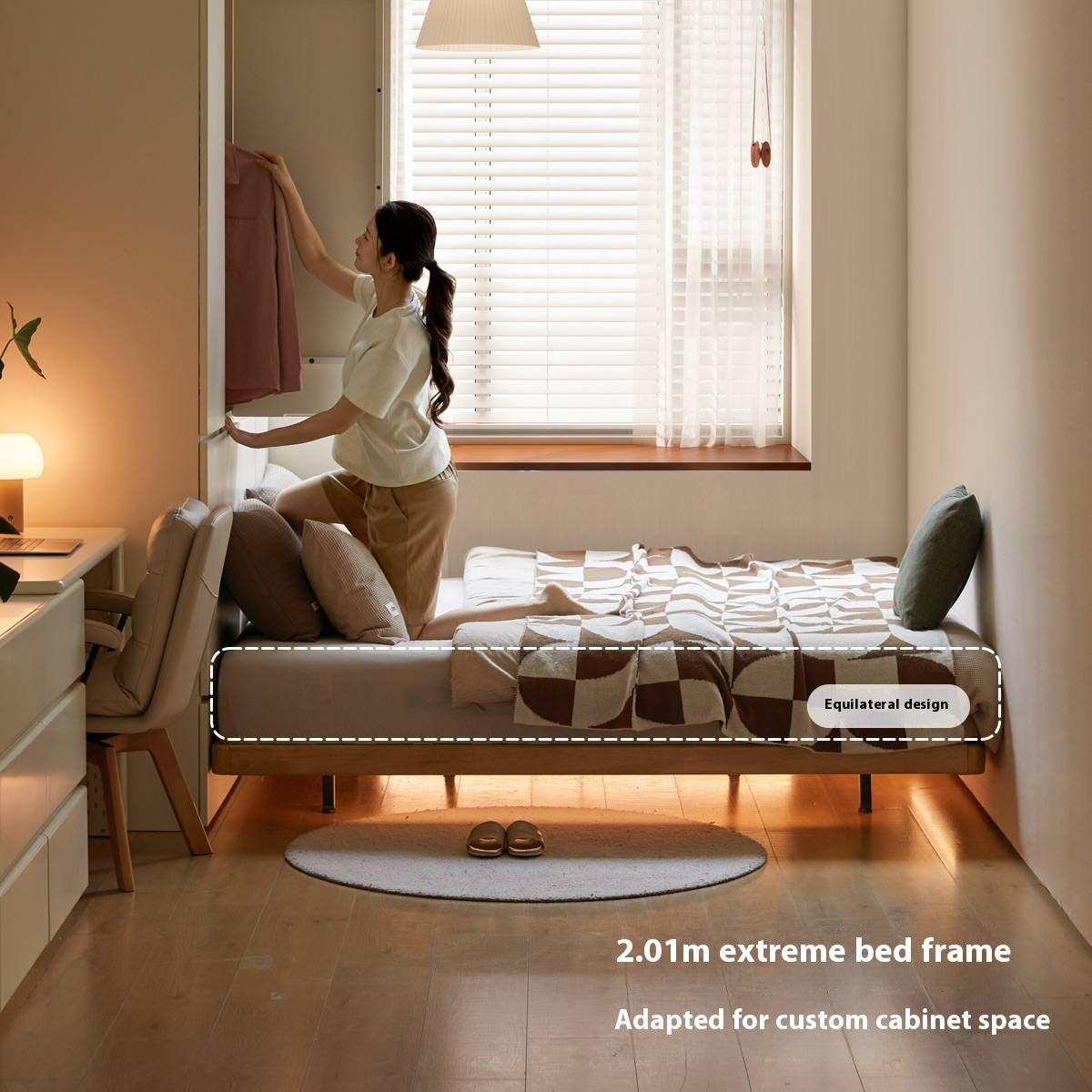 Rubberwood Solid Wood Japanese Style Suspended Platform Bed, Headboard-Free Bed