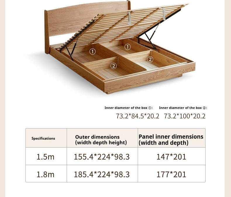 Oak Solid Wood with Upholstered Headboard Luminous Box Bed Cream Style
