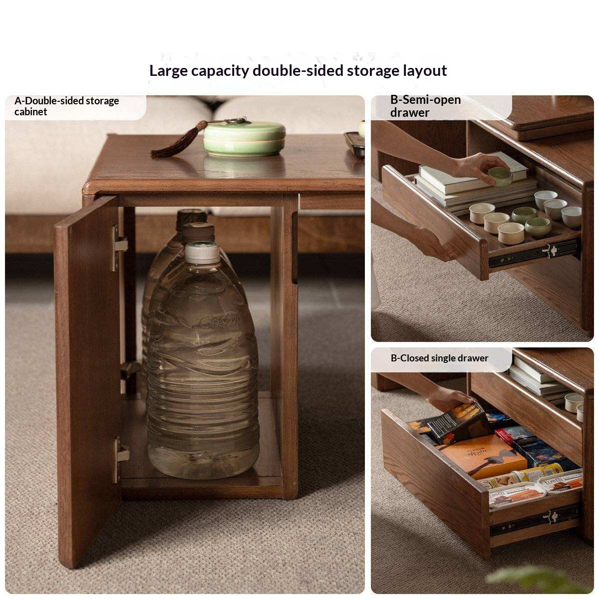 Oak Solid Wood Extendable Coffee Table with Storage