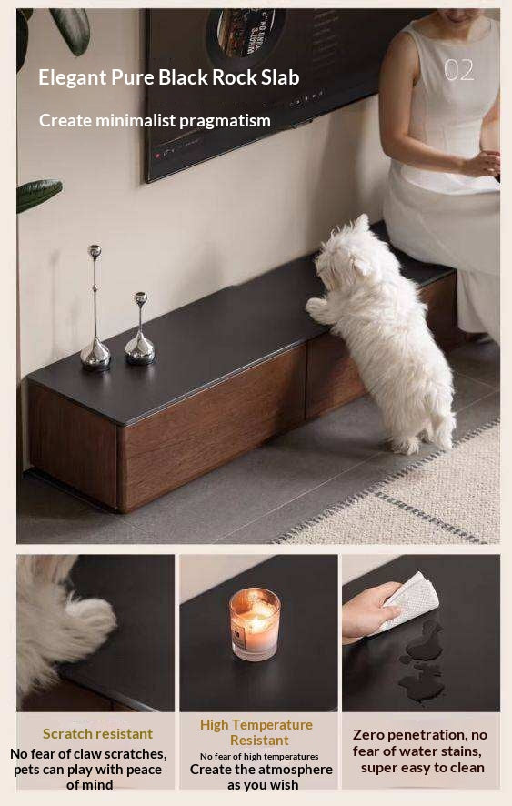 Catalpa Solid Wood TV Cabinet with Storage Drawers, Media Console with Slate Top