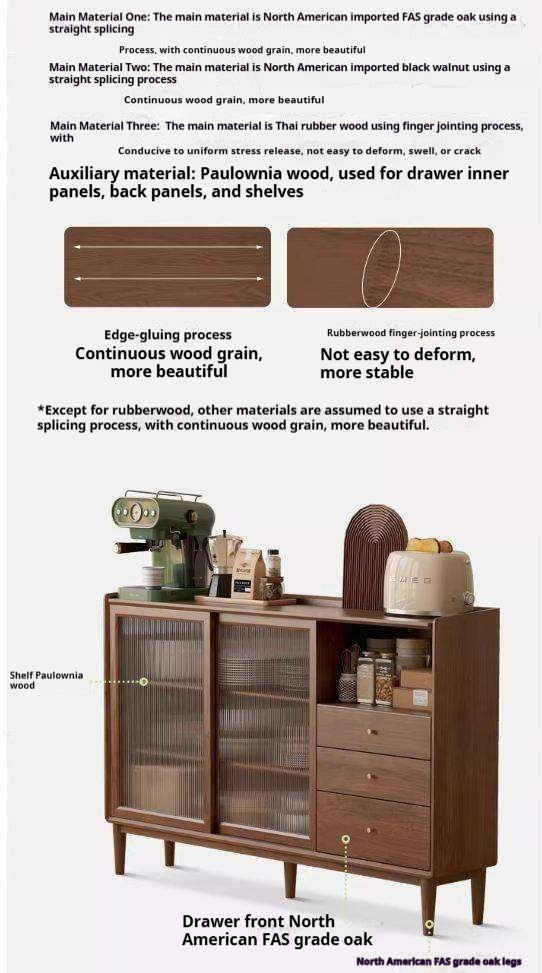 Black Walnut, Oak, Solid RubberWood Glass Modern Simple Sideboard