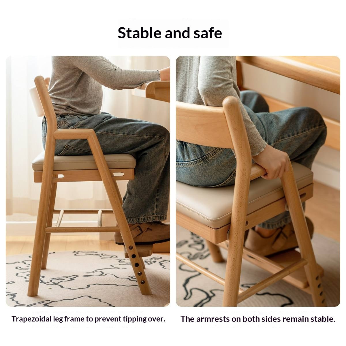 Oak, Beech Solid Wood Kids Chair Height-Adjustable