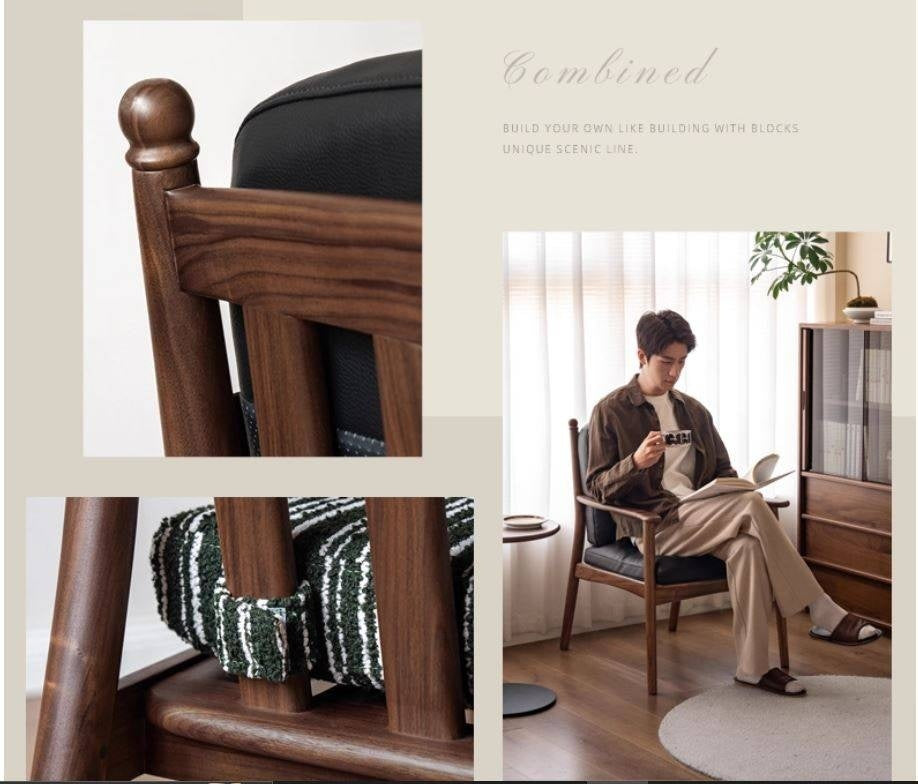 Black Walnut Solid Wood Light Luxury Style Soft Armchair