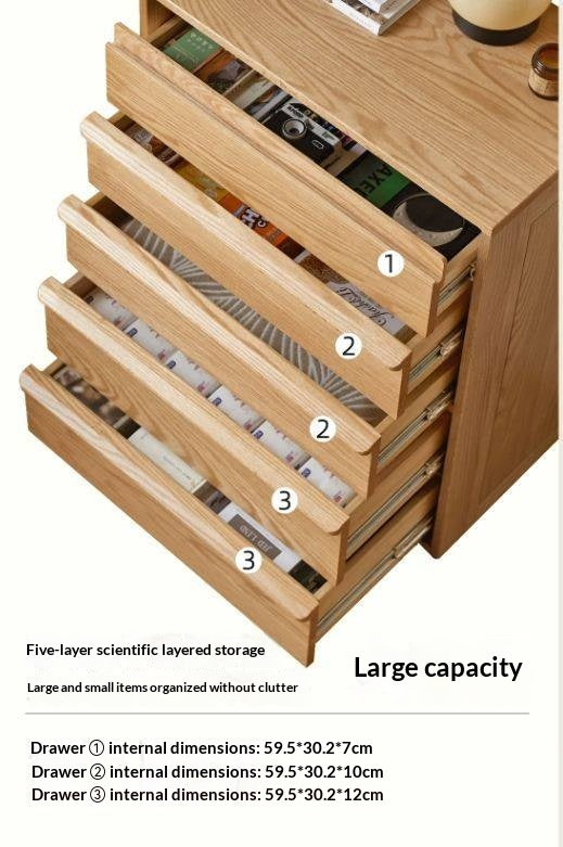 Black Walnut, Oak Solid Wood Glass Display Cabinet with Drawers