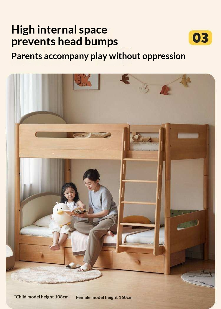 Beech Solid Wood Compact Bunk Bed, Suitable for Adults and Children