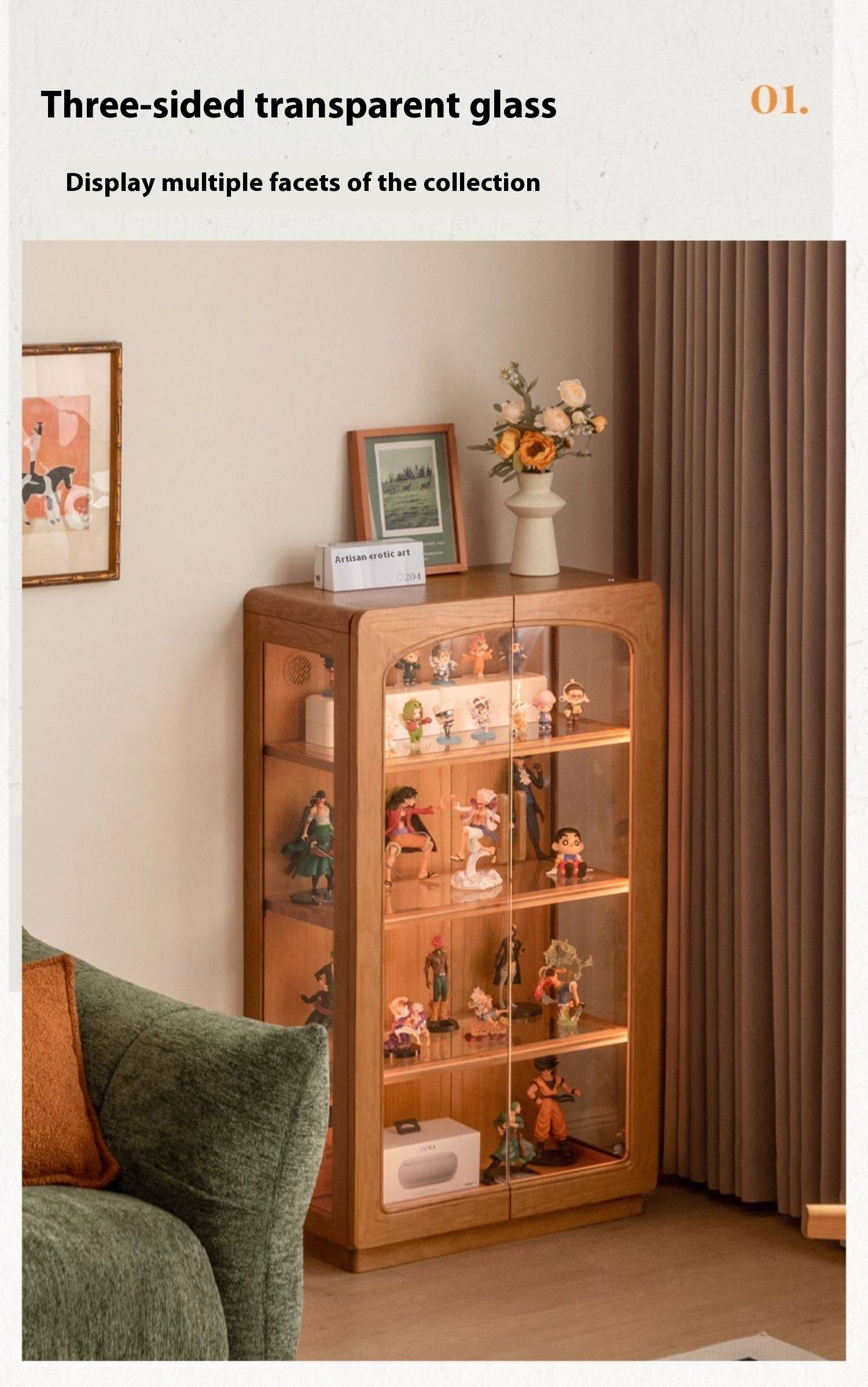 Cherry Solid Wood Retro Style With Light Side Cabinet