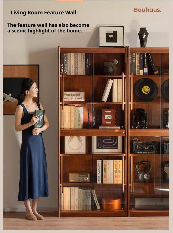 Poplar Solid Wood Vintage Style Glass Bookcase